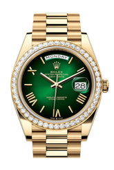 Rolex Day Date 40 Green Ombre Roman Dial Diamond Bezel Yellow Gold President Bracelet 228348Rbr